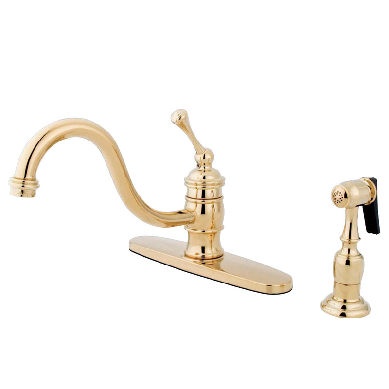 Kingston Brass KB3572BLBS Vintage 8" Kitchen Faucet With Brass Sprayer, Polished Brass - BNGBath