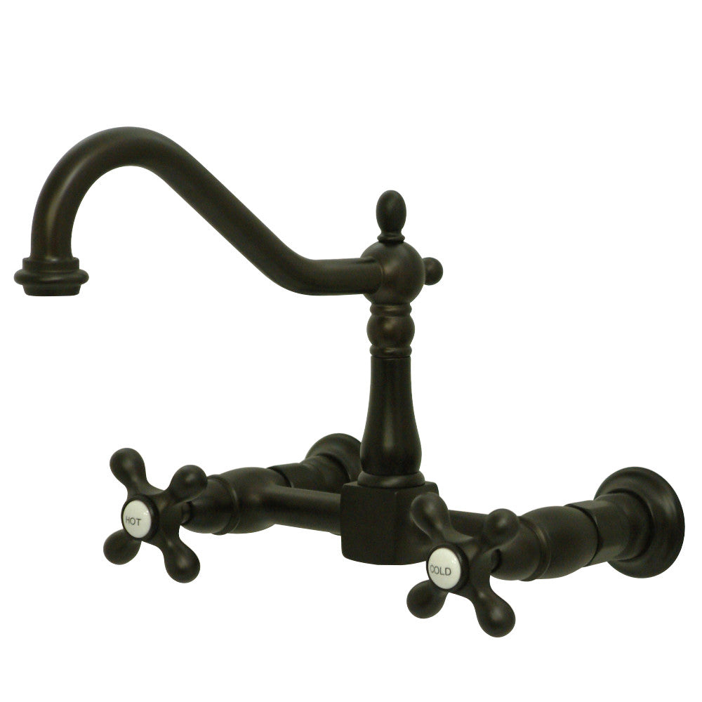 Kingston Brass KS1245AX Heritage Two-Handle Wall Mount Bridge Kitchen Faucet, Oil Rubbed Bronze - BNGBath