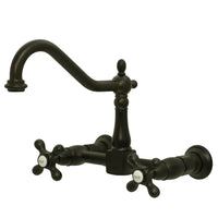 Thumbnail for Kingston Brass KS1245AX Heritage Two-Handle Wall Mount Bridge Kitchen Faucet, Oil Rubbed Bronze - BNGBath