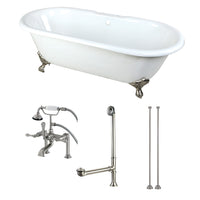 Thumbnail for Aqua Eden KCT7D663013C8 66-Inch Cast Iron Double Ended Clawfoot Tub Combo with Faucet and Supply Lines, White/Brushed Nickel - BNGBath