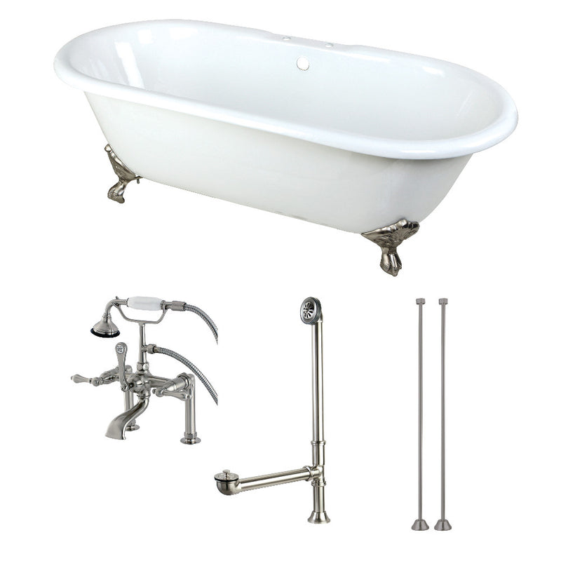 66-Inch Cast Iron Dbl Ended Clawfoot Tub Combo w/Faucet and Supply Lines - BNGBath