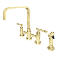 Thumbnail for Kingston Brass KS8252CMLBS Manhattan 2-Handle Kitchen Faucet with Brass Side Sprayer, Polished Brass - BNGBath
