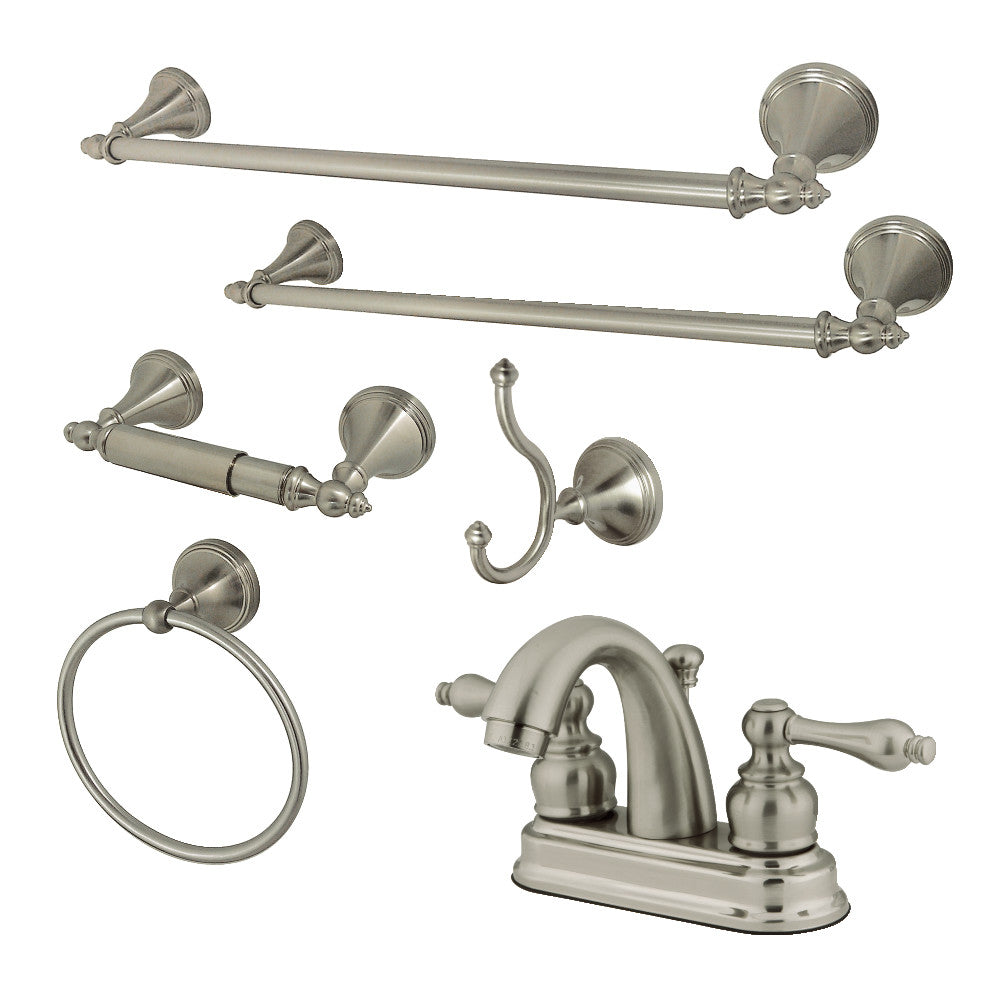 Kingston Brass KBK5618AL 4 in. Bathroom Faucet with 5-Piece Bathroom Hardware Combo, Brushed Nickel - BNGBath