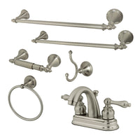 Thumbnail for Kingston Brass KBK5618AL 4 in. Bathroom Faucet with 5-Piece Bathroom Hardware Combo, Brushed Nickel - BNGBath