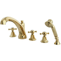 Thumbnail for Kingston Brass KS43225BX Metropolitan Roman Tub Faucet with Hand Shower, Polished Brass - BNGBath