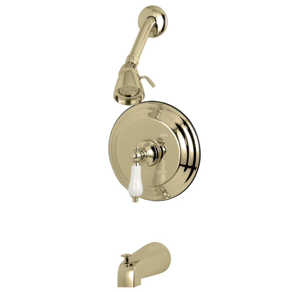 Kingston Brass GKB3632PL Water Saving Restoration Tub and Shower Faucet with Porcelain Lever Handles, Polished Brass - BNGBath