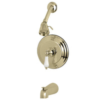 Thumbnail for Kingston Brass GKB3632PL Water Saving Restoration Tub and Shower Faucet with Porcelain Lever Handles, Polished Brass - BNGBath