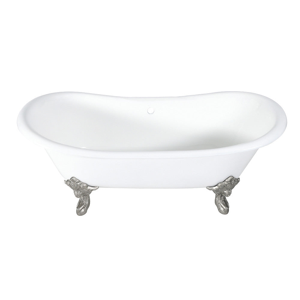 Aqua Eden VCTNDS7231NL8 72-Inch Cast Iron Double Slipper Clawfoot Tub (No Faucet Drillings), White/Brushed Nickel - BNGBath