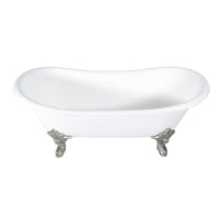 Thumbnail for Aqua Eden VCTNDS7231NL8 72-Inch Cast Iron Double Slipper Clawfoot Tub (No Faucet Drillings), White/Brushed Nickel - BNGBath