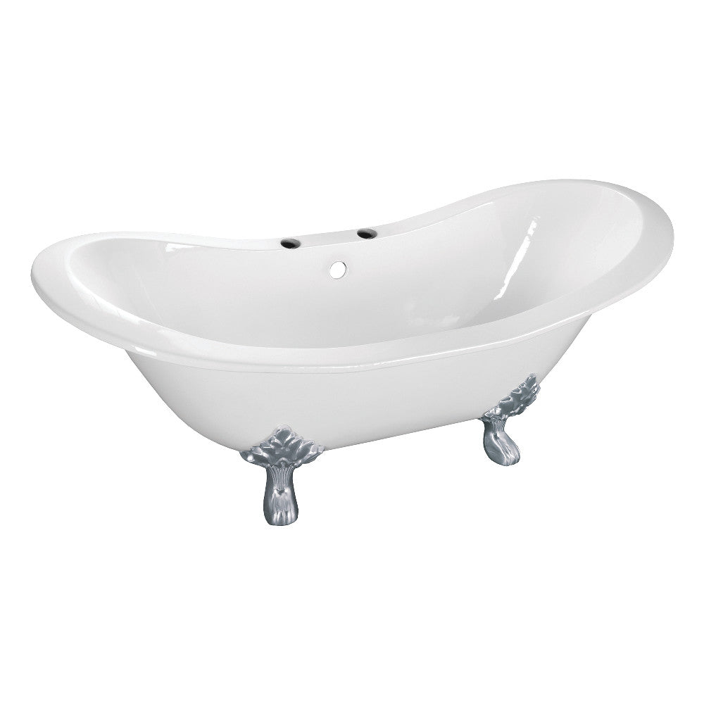 Aqua Eden VCT7DS6130NC1 61-Inch Cast Iron Double Slipper Clawfoot Tub with 7-Inch Faucet Drillings, White/Polished Chrome - BNGBath