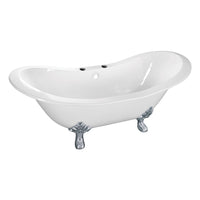 Thumbnail for Aqua Eden VCT7DS6130NC1 61-Inch Cast Iron Double Slipper Clawfoot Tub with 7-Inch Faucet Drillings, White/Polished Chrome - BNGBath