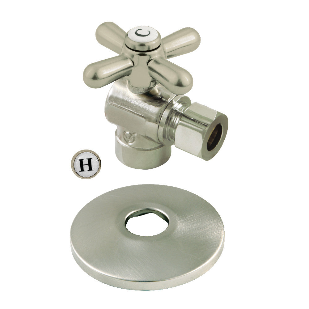 Kingston Brass CC43208XK 1/2" Sweat x 3/8" OD Comp Quarter-Turn Angle Stop Valve with Flange, Brushed Nickel - BNGBath