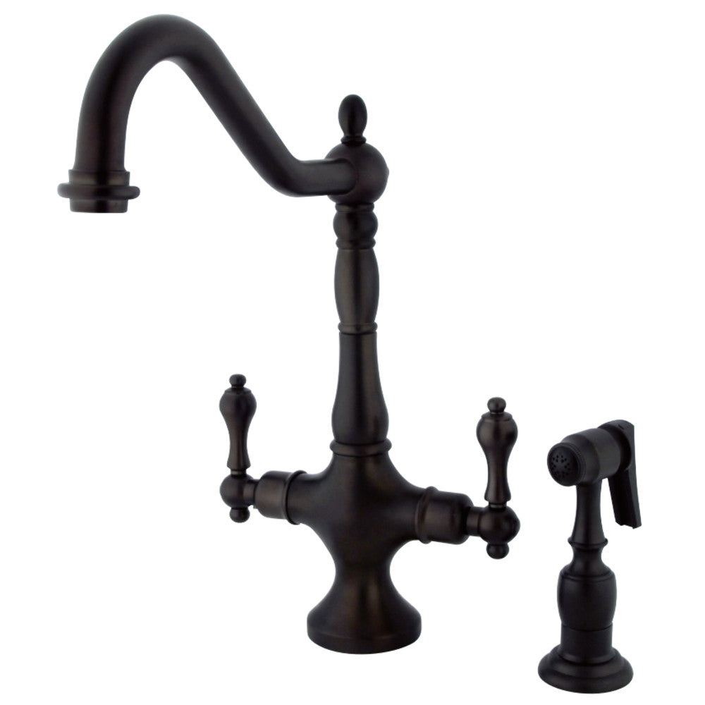 Kingston Brass KS1775ALBS Heritage 2-Handle Kitchen Faucet with Brass Sprayer, Oil Rubbed Bronze - BNGBath