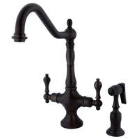 Thumbnail for Kingston Brass KS1775ALBS Heritage 2-Handle Kitchen Faucet with Brass Sprayer, Oil Rubbed Bronze - BNGBath