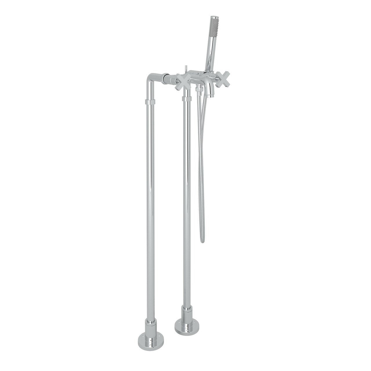 ROHL Lombardia Exposed Floor Mount Tub Filler with Handshower and Floor Pillar Legs or Supply Unions - BNGBath