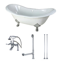 Thumbnail for Aqua Eden KCT7D7231C1 72-Inch Cast Iron Double Slipper Clawfoot Tub Combo with Faucet and Supply Lines, White/Polished Chrome - BNGBath