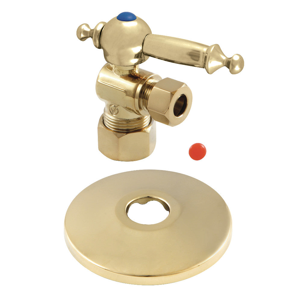 Kingston Brass CC53302TLK 5/8-Inch X 3/8-Inch OD Comp Quarter-Turn Angle Stop Valve with Flange, Polished Brass - BNGBath