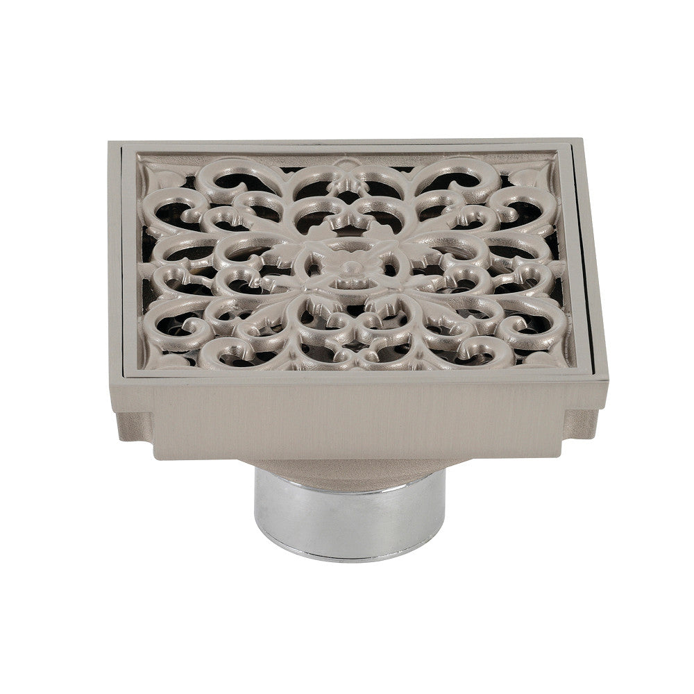 Kingston Brass BSF9771BN Watercourse Scroll 4" Square Grid Shower Drain, Brushed Nickel - BNGBath