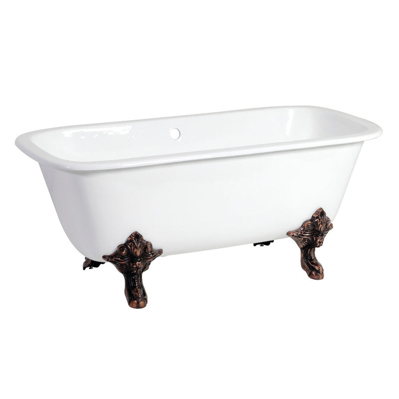 Aqua Eden VCTQND6732NL5 67-Inch Cast Iron Double Ended Clawfoot Tub (No Faucet Drillings), White/Oil Rubbed Bronze - BNGBath