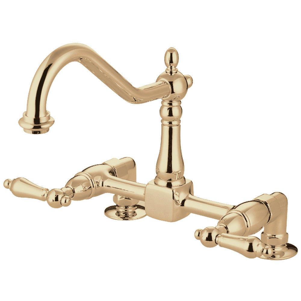 Kingston Brass KS1142AL Heritage Two-Handle Bridge Kitchen Faucet, Polished Brass - BNGBath
