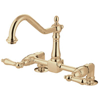 Thumbnail for Kingston Brass KS1142AL Heritage Two-Handle Bridge Kitchen Faucet, Polished Brass - BNGBath