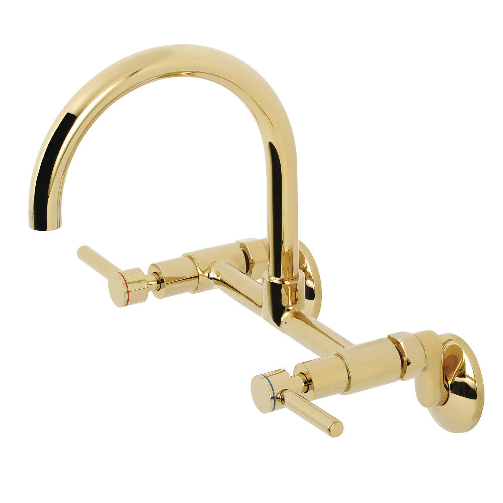 Kingston Brass Concord 8" Adjustable Center Wall Mount Kitchen Faucet, Polished Brass - BNGBath
