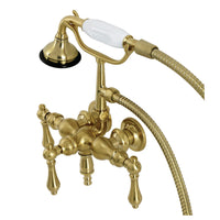 Thumbnail for Aqua Vintage AE19T7 Vintage 3-3/8 Inch Wall Mount Tub Faucet with Hand Shower, Brushed Brass - BNGBath