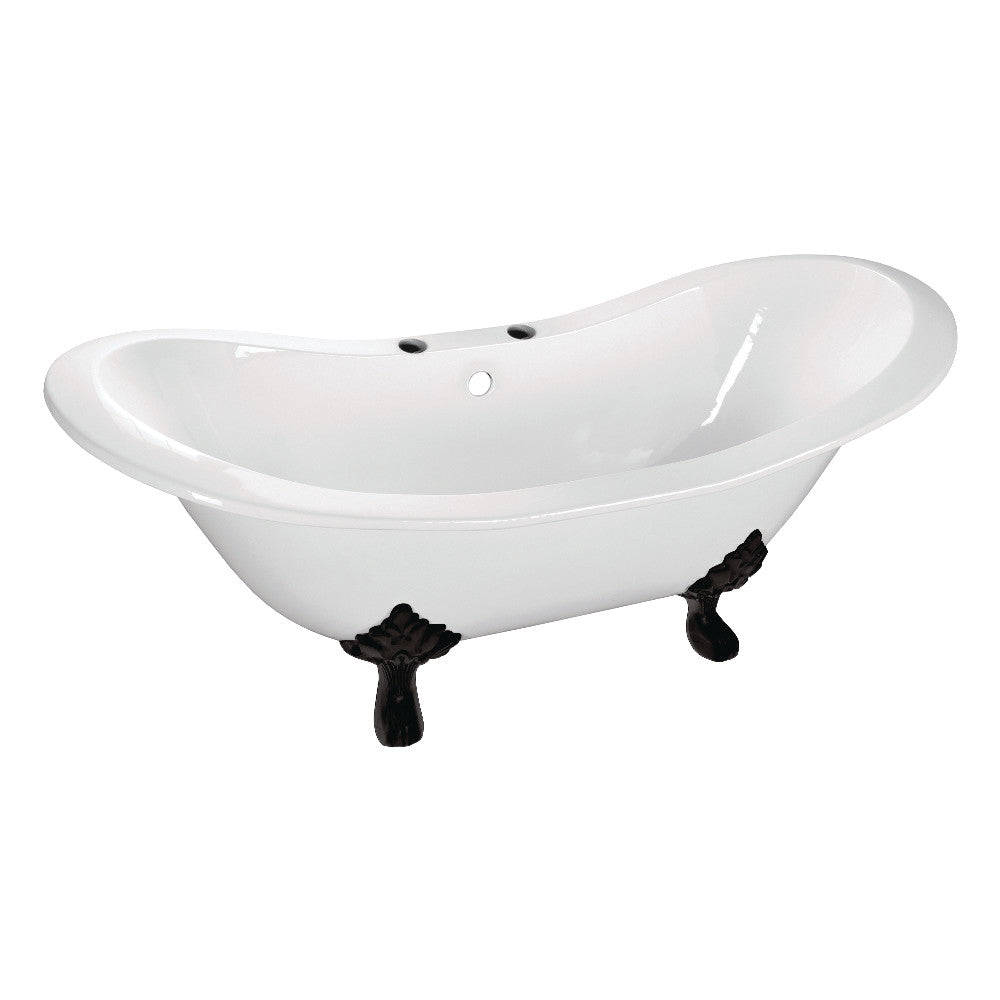 Aqua Eden VCT7DS6130NC0 61-Inch Cast Iron Double Slipper Clawfoot Tub with 7-Inch Faucet Drillings, White/Matte Black - BNGBath