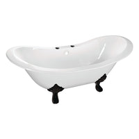 Thumbnail for Aqua Eden VCT7DS6130NC0 61-Inch Cast Iron Double Slipper Clawfoot Tub with 7-Inch Faucet Drillings, White/Matte Black - BNGBath