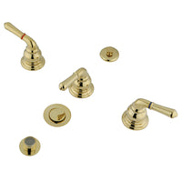 Thumbnail for Kingston Brass KB322 Magellan Bidet Faucet With Three Lever Handle And Pop-Up, Polished Brass - BNGBath