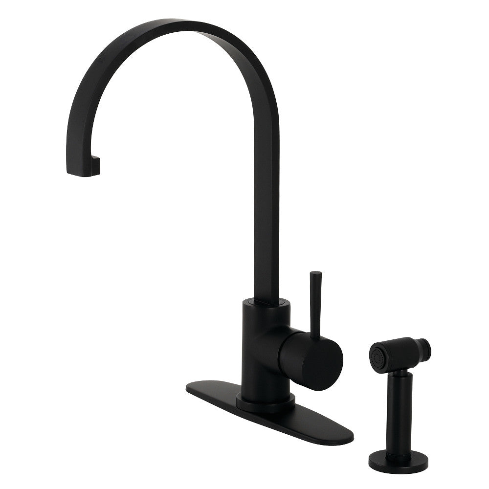Kingston Brass LS8710DLBS Concord Single-Handle Kitchen Faucet with Brass Sprayer, Matte Black - BNGBath