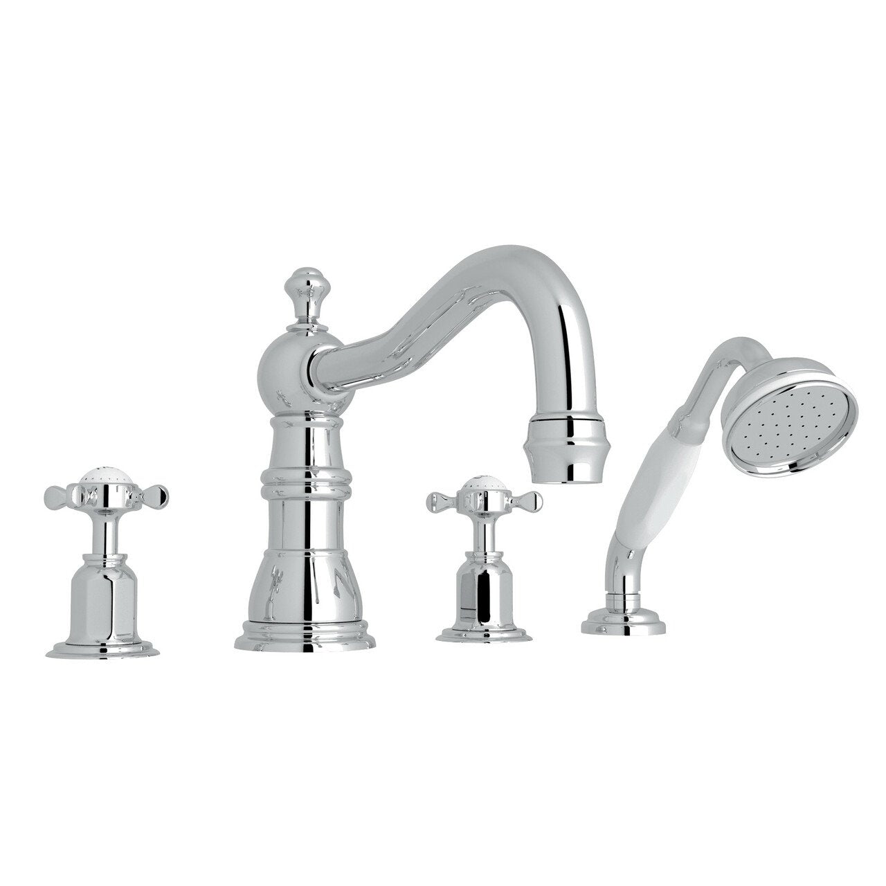 Perrin & Rowe Edwardian 4-Hole Deck Mount Column Spout Tub Filler with Handshower - BNGBath
