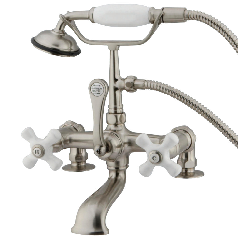 Kingston Brass CC211T8 Vintage 7-Inch Deck Mount Clawfoot Tub Faucet with Hand Shower, Brushed Nickel - BNGBath