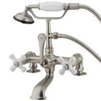 Thumbnail for Kingston Brass CC211T8 Vintage 7-Inch Deck Mount Clawfoot Tub Faucet with Hand Shower, Brushed Nickel - BNGBath