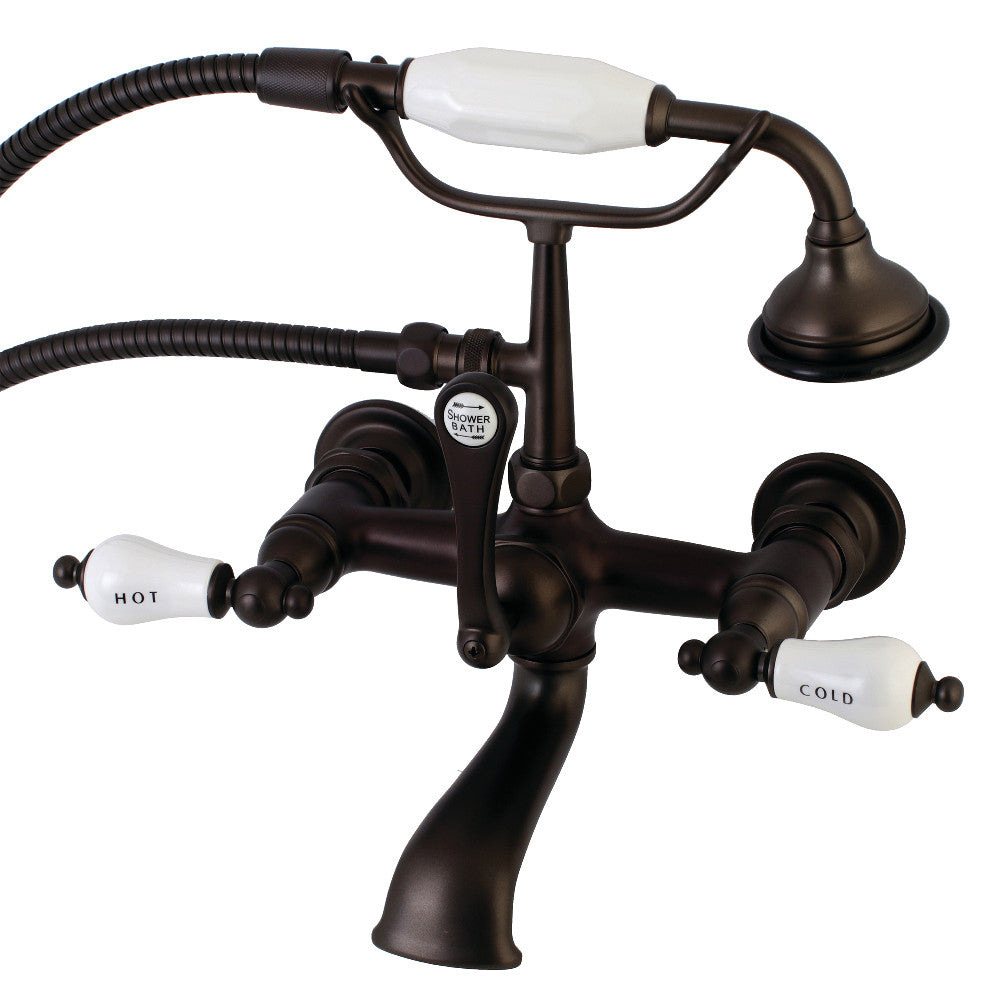 Kingston Brass AE555T5 Aqua Vintage 7-Inch Wall Mount Tub Faucet with Hand Shower, Oil Rubbed Bronze - BNGBath