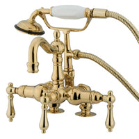 Thumbnail for Kingston Brass CC1013T2 Vintage 3-3/8-Inch Deck Mount Clawfoot Tub Faucet with Hand Shower, Polished Brass - BNGBath
