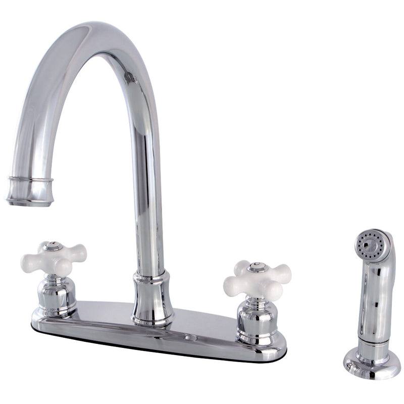 Kingston Brass FB7791PXSP Victorian 8-Inch Centerset Kitchen Faucet with Sprayer, Polished Chrome - BNGBath