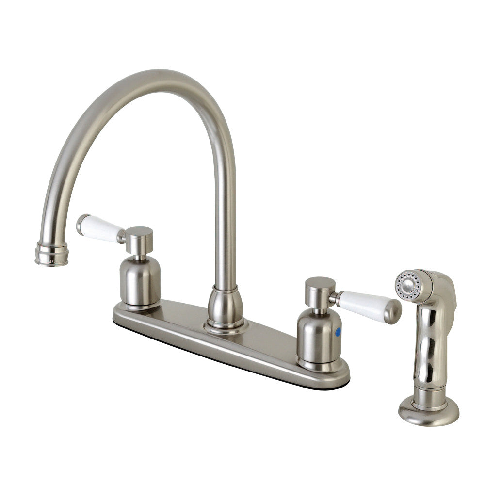 Kingston Brass FB798DPLSP Paris 8-Inch Centerset Kitchen Faucet with Sprayer, Brushed Nickel - BNGBath