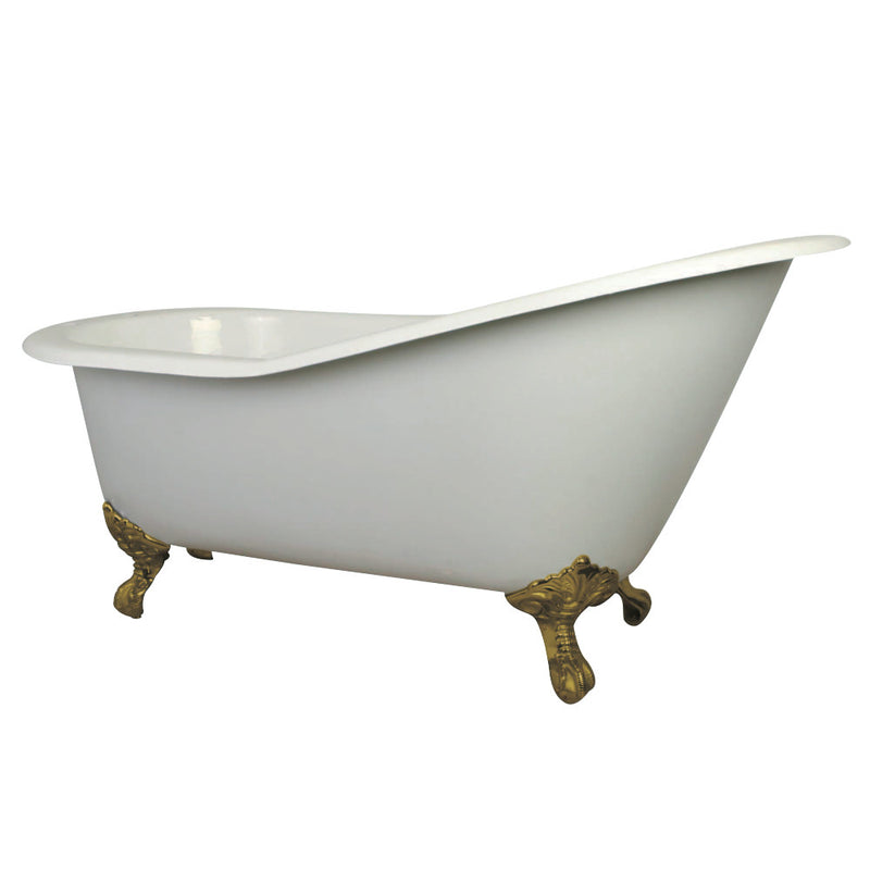 Aqua Eden VCT7D653129B2 61-Inch Cast Iron Single Slipper Clawfoot Tub with 7-Inch Faucet Drillings, White/Polished Brass - BNGBath