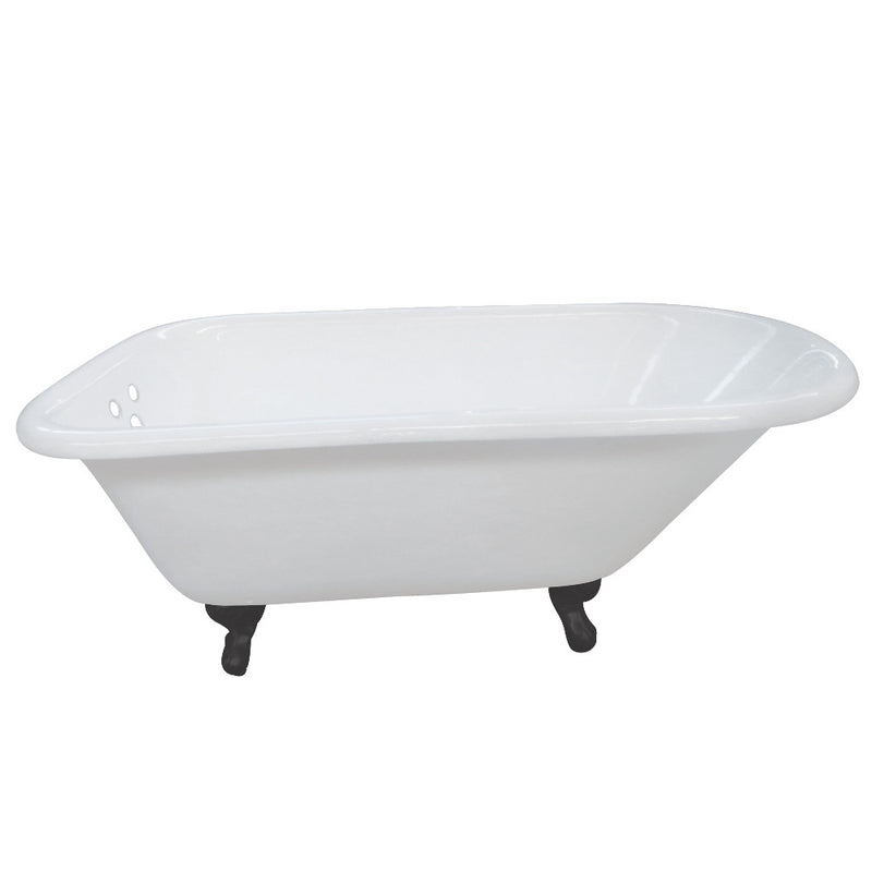 Aqua Eden VCT3D543019NT0 54-Inch Cast Iron Roll Top Clawfoot Tub with 3-3/8 Inch Wall Drillings, White/Matte Black - BNGBath