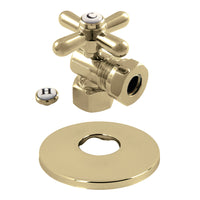 Thumbnail for Kingston Brass CC44102XK 1/2-Inch FIP X 1/2-Inch or 7/16-Inch O.D. Slip Joint Quarter-Turn Angle Stop Valve with Flange, Polished Brass - BNGBath