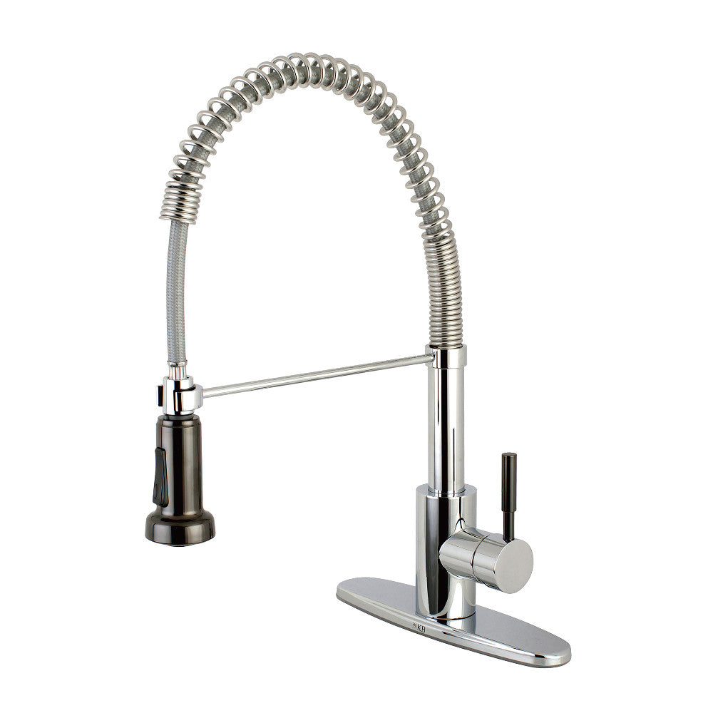 Gourmetier GSY8881DKL Kaiser Single-Handle Pre-Rinse Kitchen Faucet, Polished Chrome/Black Stainless Steel - BNGBath