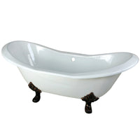 Thumbnail for Aqua Eden VCT7D7231NC5 72-Inch Cast Iron Double Slipper Clawfoot Tub with 7-Inch Faucet Drillings, White/Oil Rubbed Bronze - BNGBath
