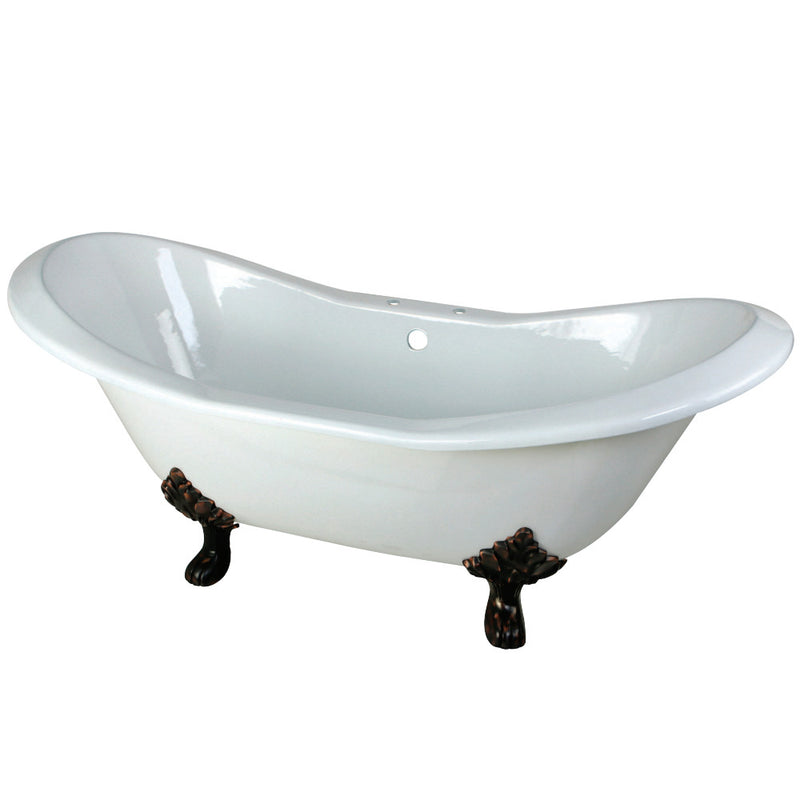 Aqua Eden VCT7D7231NC5 72-Inch Cast Iron Double Slipper Clawfoot Tub with 7-Inch Faucet Drillings, White/Oil Rubbed Bronze - BNGBath
