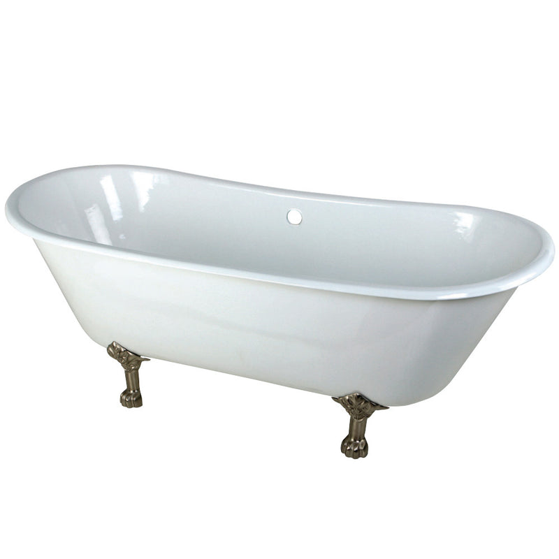 Aqua Eden VCTND6728NH8 67-Inch Cast Iron Double Slipper Clawfoot Tub (No Faucet Drillings), White/Brushed Nickel - BNGBath