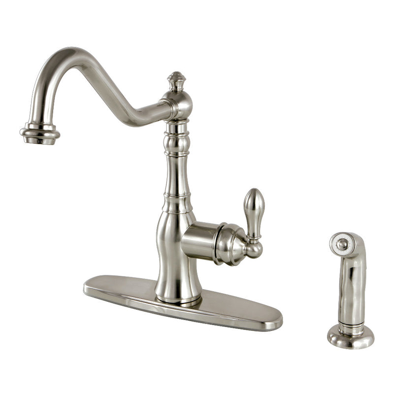 Gourmetier GSY7708ACLSP American Classic Single-Handle Kitchen Faucet with Brass Sprayer, Brushed Nickel - BNGBath