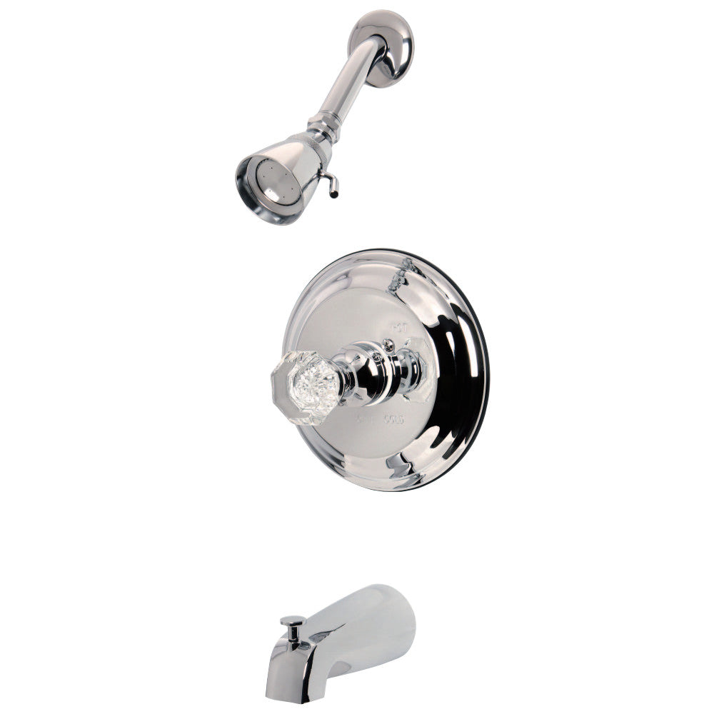 Kingston Brass KB2631WCL Celebrity Tub & Shower Faucet With Single Crystal Octagonal Knob Handle, Polished Chrome - BNGBath