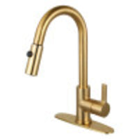 Thumbnail for Gourmetier LS8783CTL Continental Single-Handle Pull-Down Kitchen Faucet, Brushed Brass - BNGBath