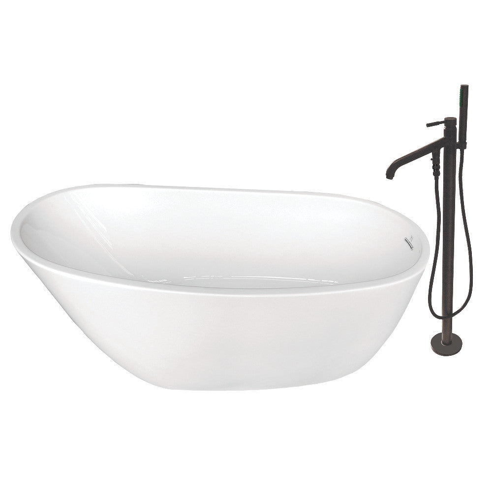 Aqua Eden KTRS592928A5 59-Inch Acrylic Single Slipper Freestanding Tub Combo with Faucet and Drain, White/Oil Rubbed Bronze - BNGBath