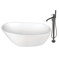 Thumbnail for Aqua Eden KTRS592928A5 59-Inch Acrylic Single Slipper Freestanding Tub Combo with Faucet and Drain, White/Oil Rubbed Bronze - BNGBath